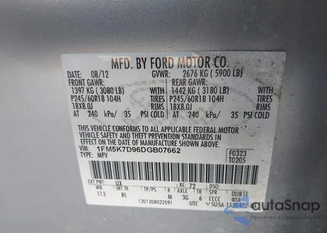 2013 Ford Explorer Xlt z USA, uszkodzony, nr VIN 1FM5K7D96DGB07662